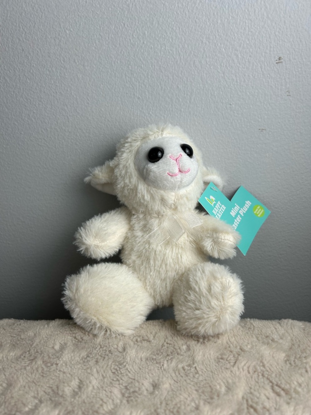 Tom's Toy International Lamb Sheep Plush Stuffed Animal Cream Off White Bow